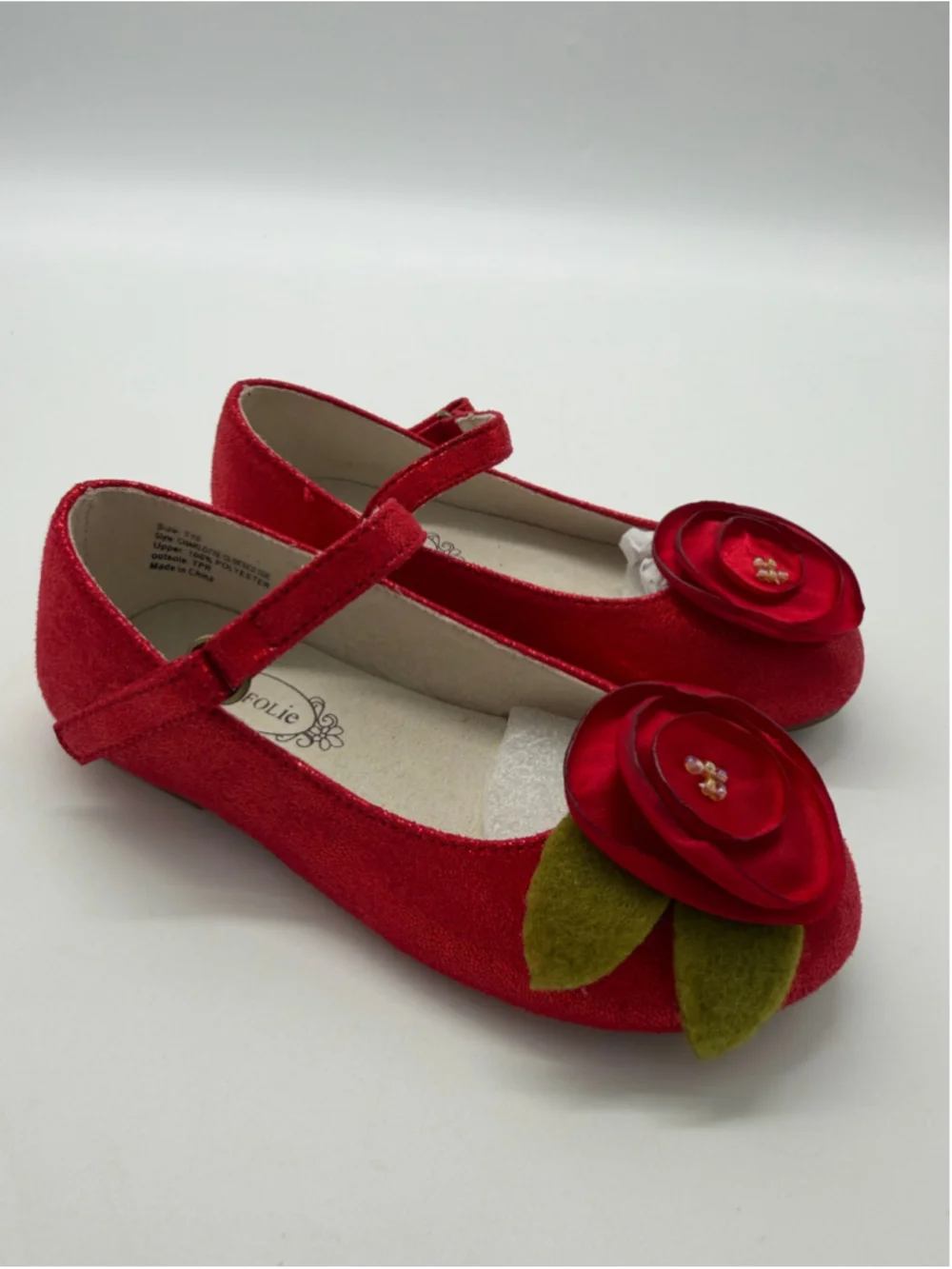 JOYFOLIE Red Flats with Rose Size 10 Toddler